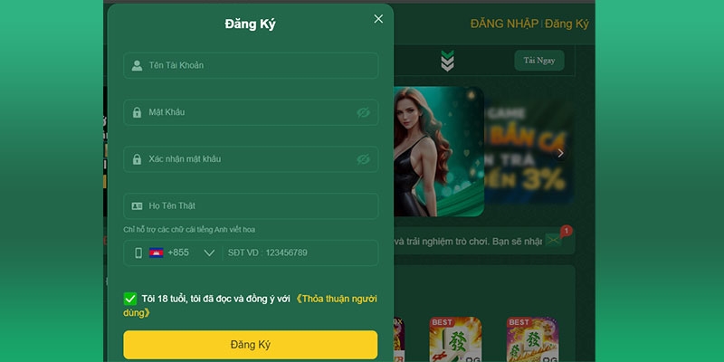 Khách hàng hãy điền thông tin đăng ký HB88